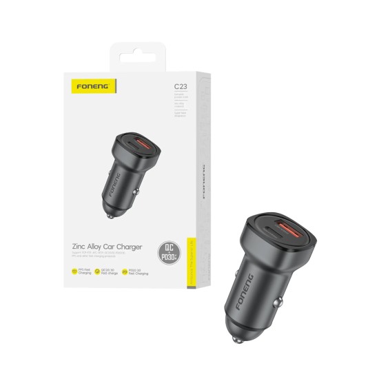 Carregador de Carro Foneng CA23 2 Porta USB+Tipo-C 30W Cinza Escuro